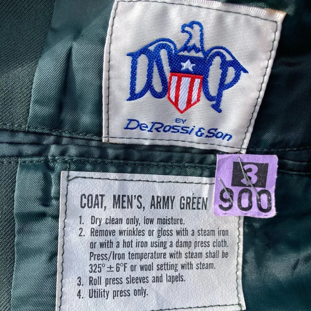 Vintage U.S. Army Men's Coat Green 36R Dress Uniform DeRossi & Son Overcoat - Picture 2 of 10